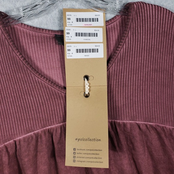 POL Burgundy Mixed Media Ribbed Boho Top S NWT Oversized Crochet Boho Lagenlook - Picture 6 of 11